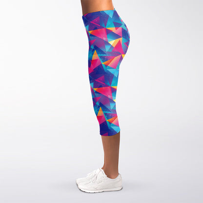 Colorful Geometric Mosaic Print Women's Capri Leggings
