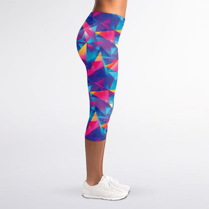 Colorful Geometric Mosaic Print Women's Capri Leggings