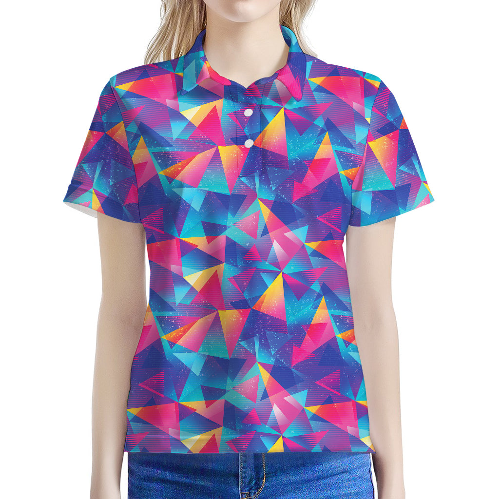 Colorful Geometric Mosaic Print Women's Polo Shirt