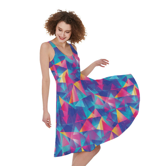 Colorful Geometric Mosaic Print Women's Sleeveless Dress