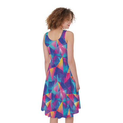 Colorful Geometric Mosaic Print Women's Sleeveless Dress