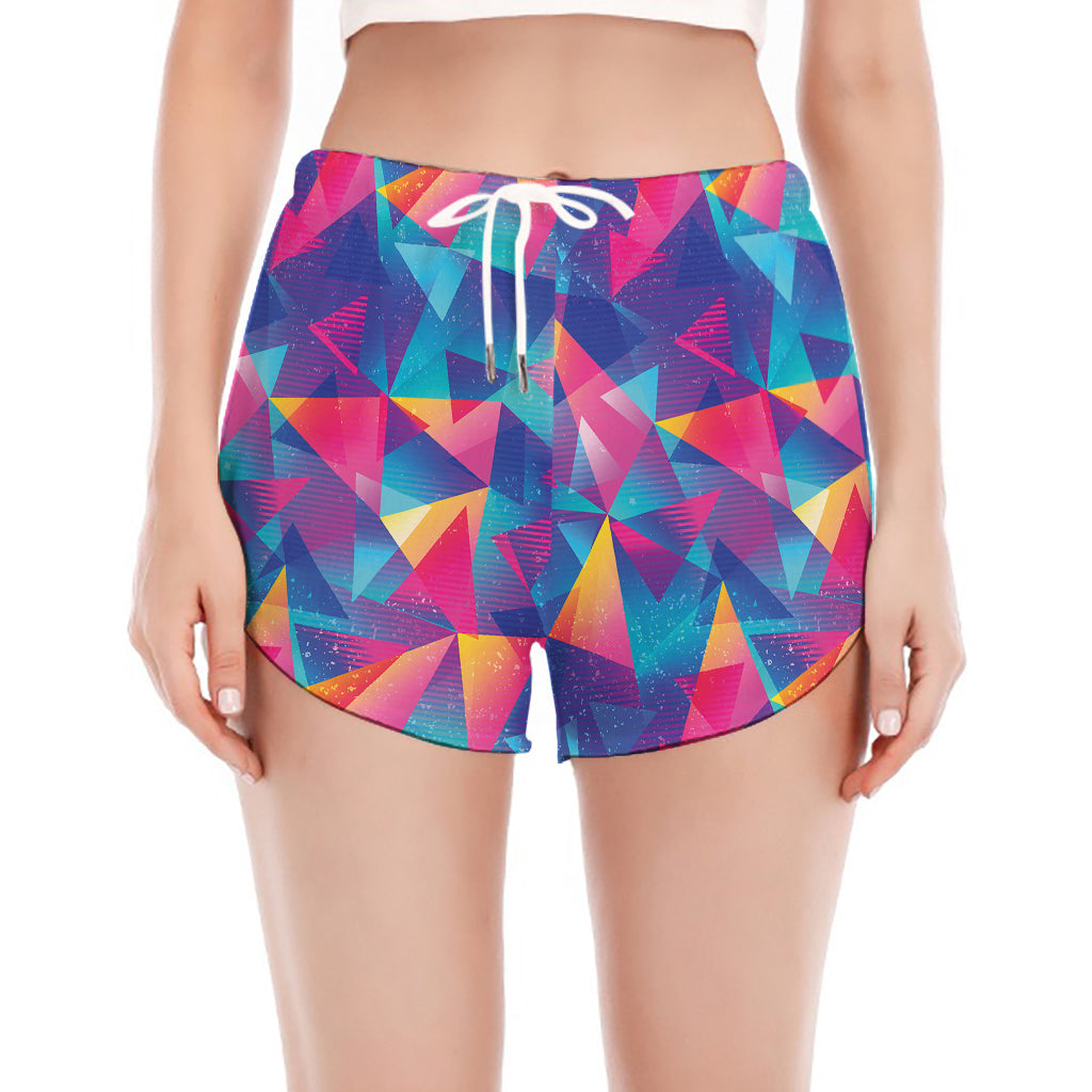 Colorful Geometric Mosaic Print Women's Split Running Shorts