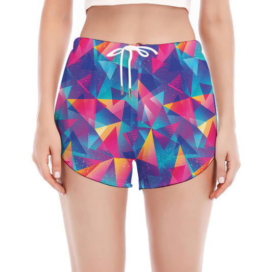Colorful Geometric Mosaic Print Women's Split Running Shorts