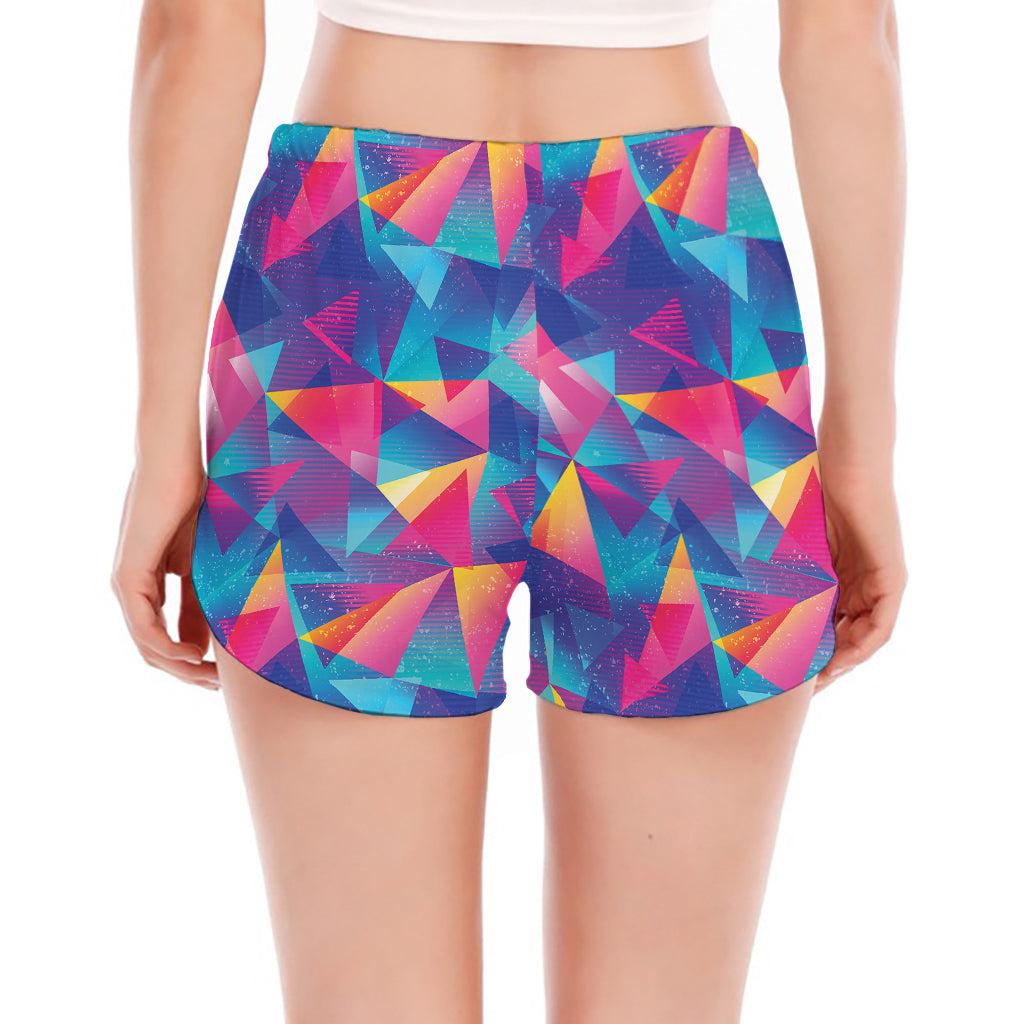 Colorful Geometric Mosaic Print Women's Split Running Shorts