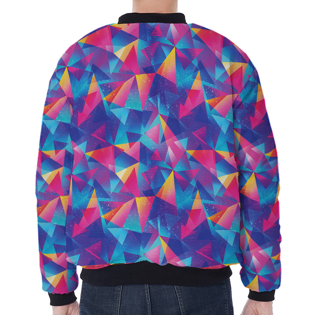 Colorful Geometric Mosaic Print Zip Sleeve Bomber Jacket
