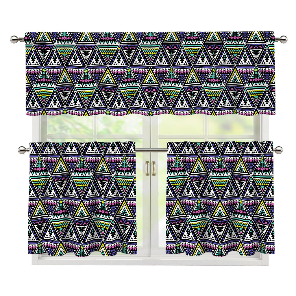 Colorful Geometric Native Navajo Print 3 Piece Kitchen Curtains