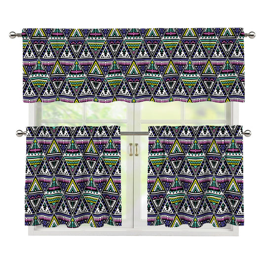 Colorful Geometric Native Navajo Print 3 Piece Kitchen Curtains