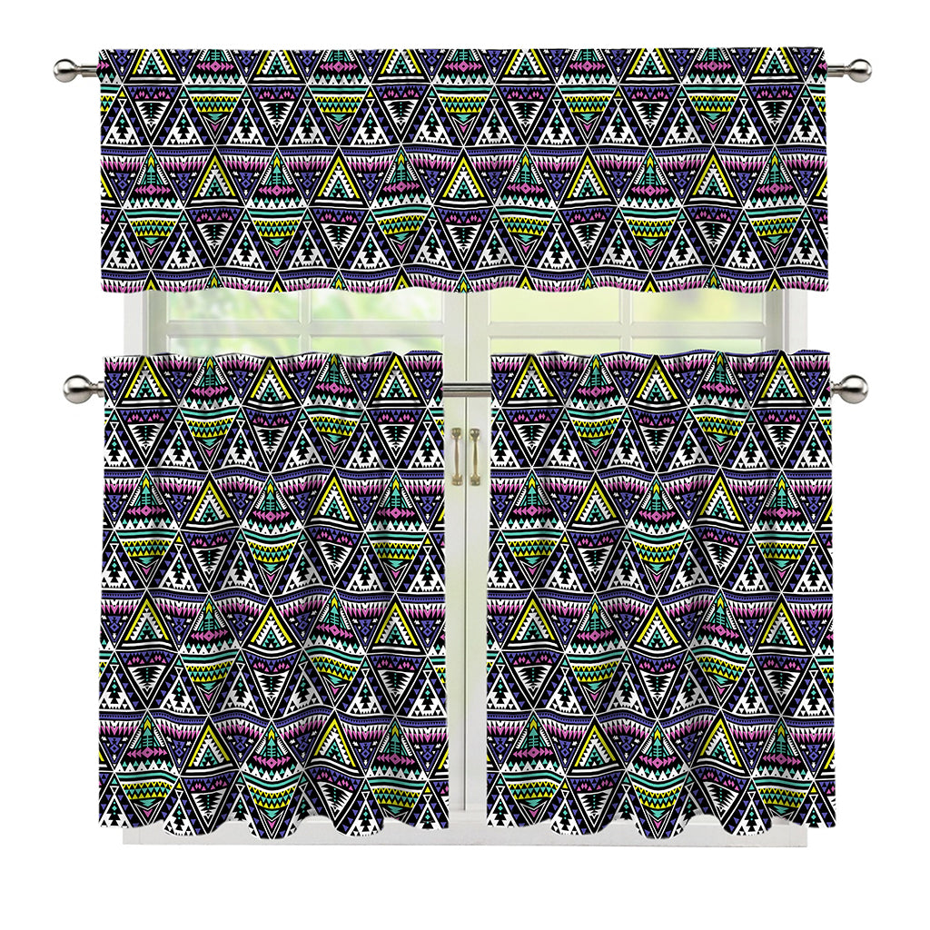 Colorful Geometric Native Navajo Print 3 Piece Kitchen Curtains
