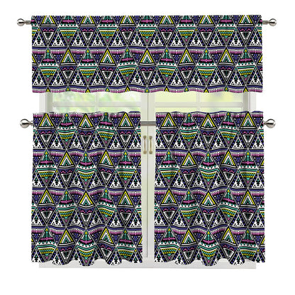 Colorful Geometric Native Navajo Print 3 Piece Kitchen Curtains