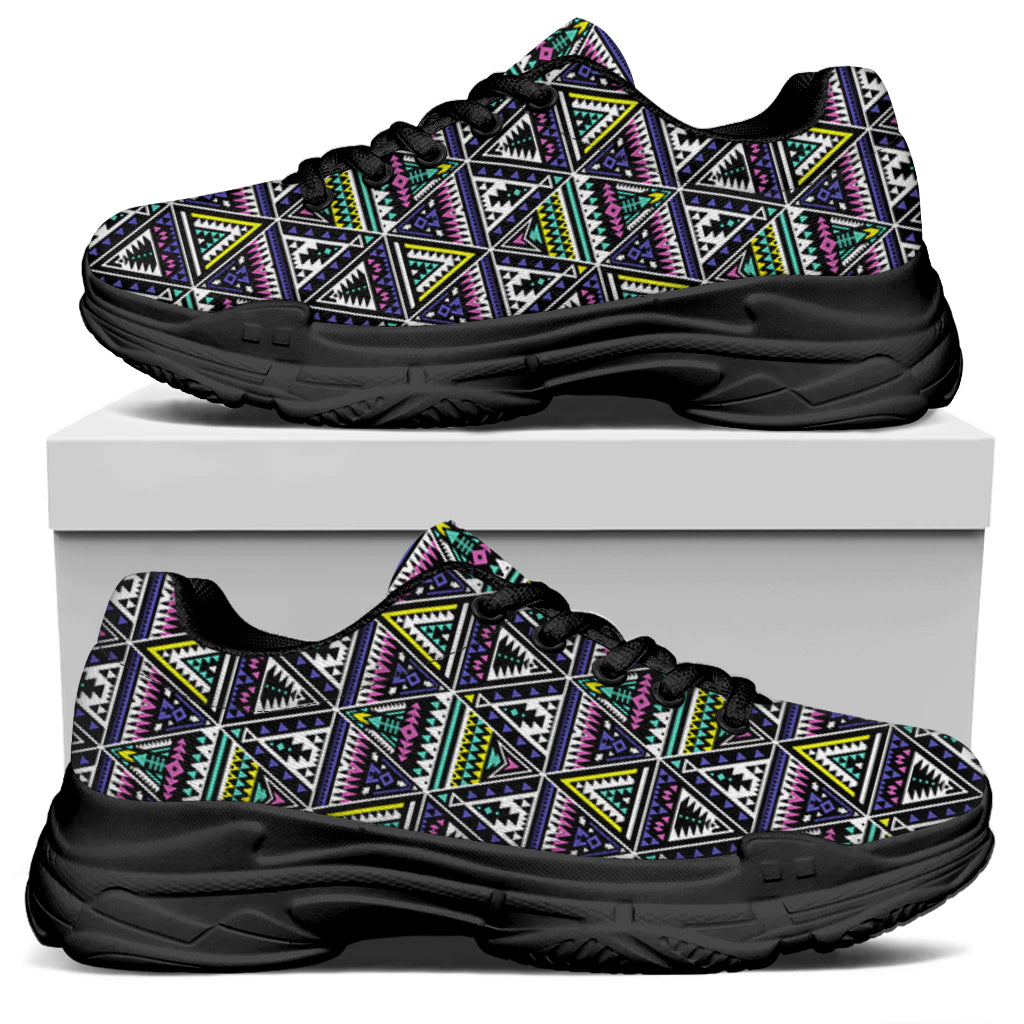 Colorful Geometric Native Navajo Print Black Chunky Shoes