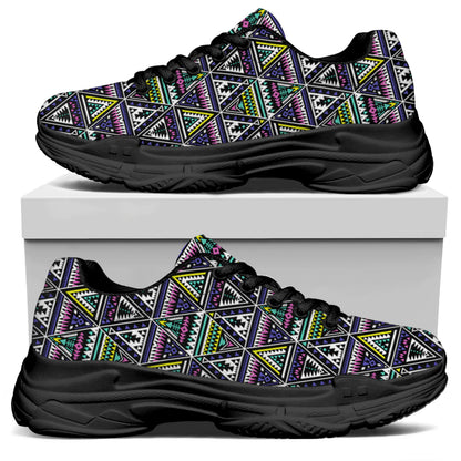 Colorful Geometric Native Navajo Print Black Chunky Shoes