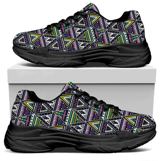 Colorful Geometric Native Navajo Print Black Chunky Shoes