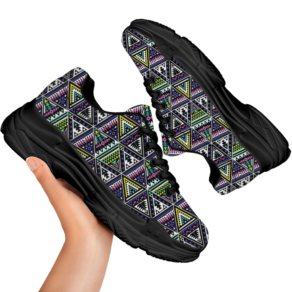 Colorful Geometric Native Navajo Print Black Chunky Shoes