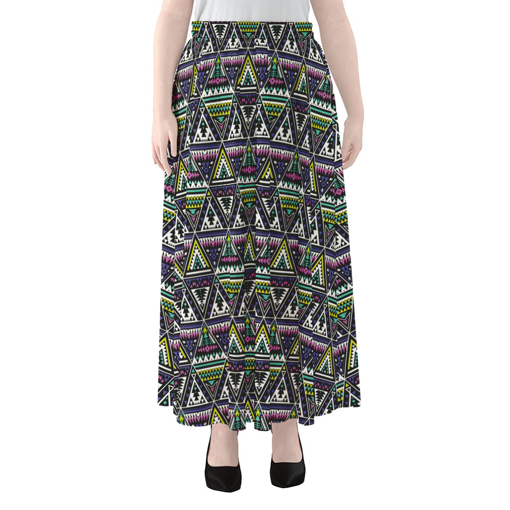 Colorful Geometric Native Navajo Print Chiffon Maxi Skirt