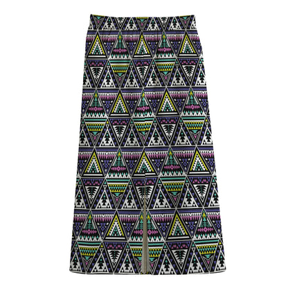 Colorful Geometric Native Navajo Print Cotton Front Slit Maxi Skirt