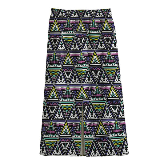 Colorful Geometric Native Navajo Print Cotton Front Slit Maxi Skirt