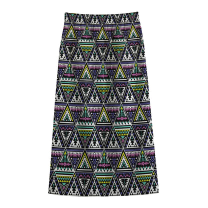 Colorful Geometric Native Navajo Print Cotton Front Slit Maxi Skirt