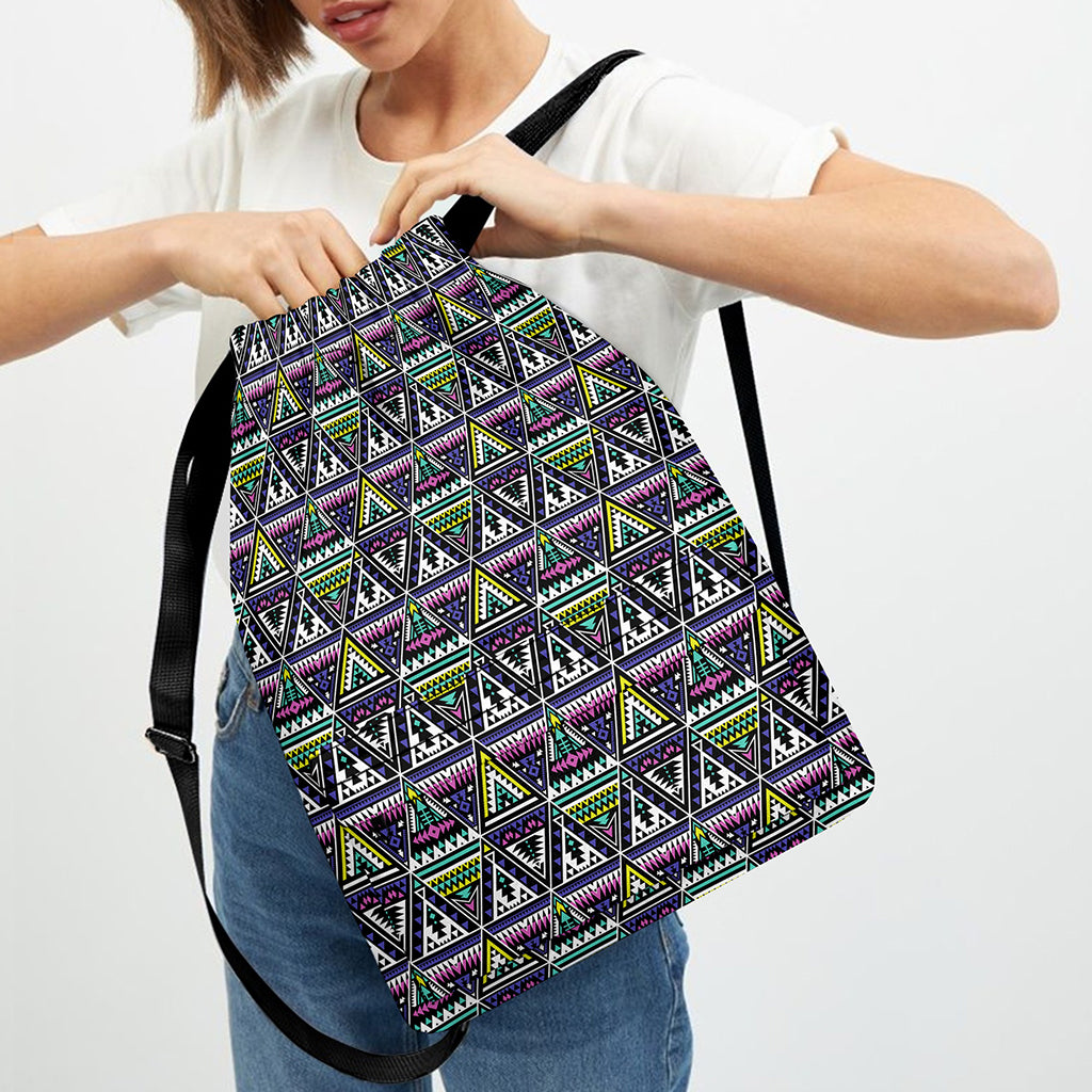 Colorful Geometric Native Navajo Print Drawstring Backpack