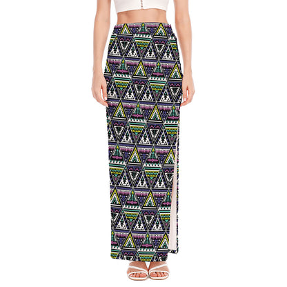 Colorful Geometric Native Navajo Print High Slit Maxi Skirt