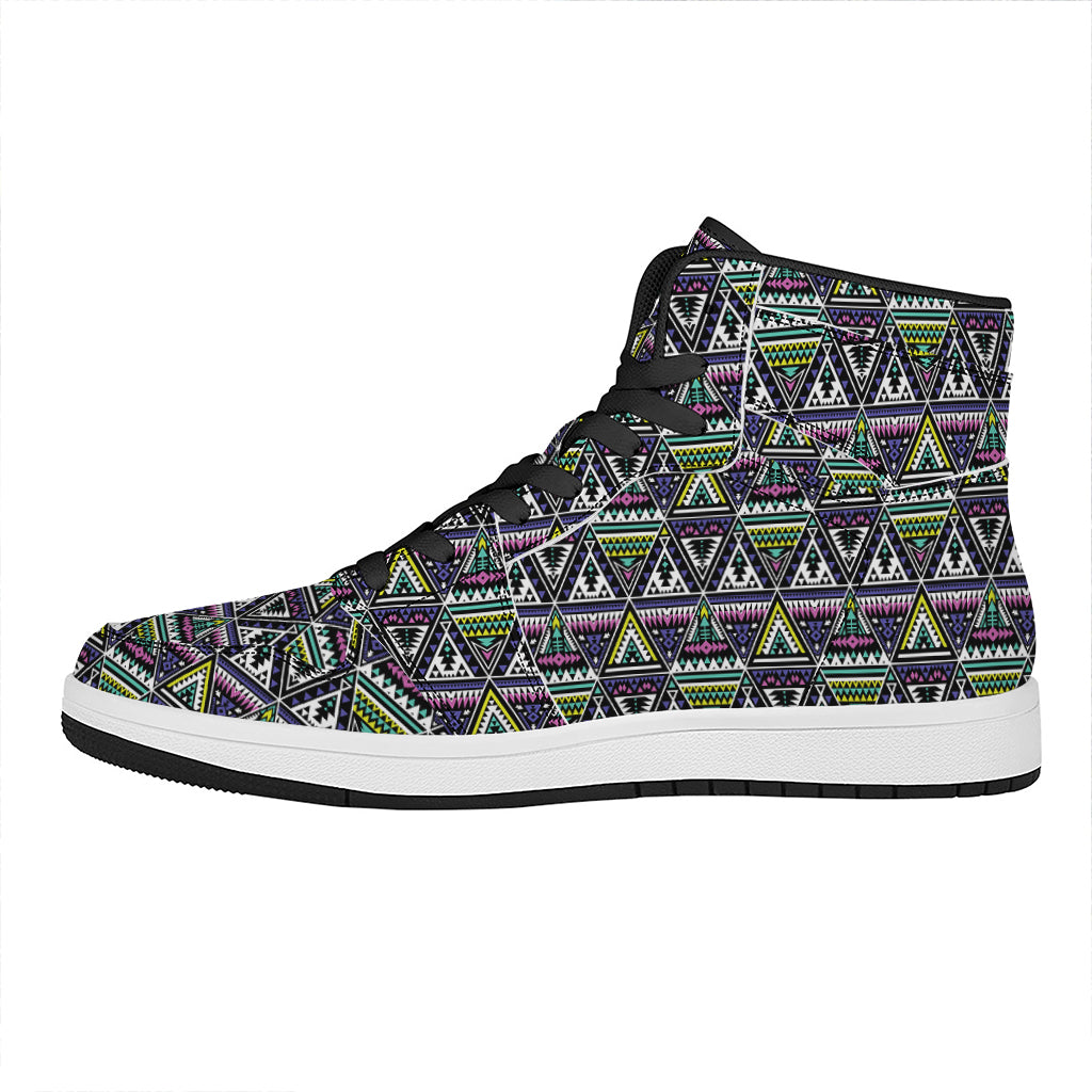 Colorful Geometric Native Navajo Print High Top Leather Sneakers