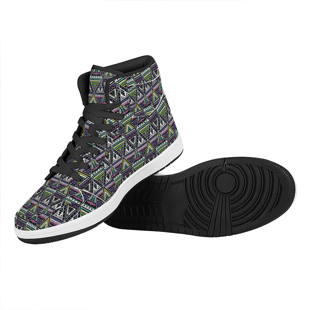 Colorful Geometric Native Navajo Print High Top Leather Sneakers