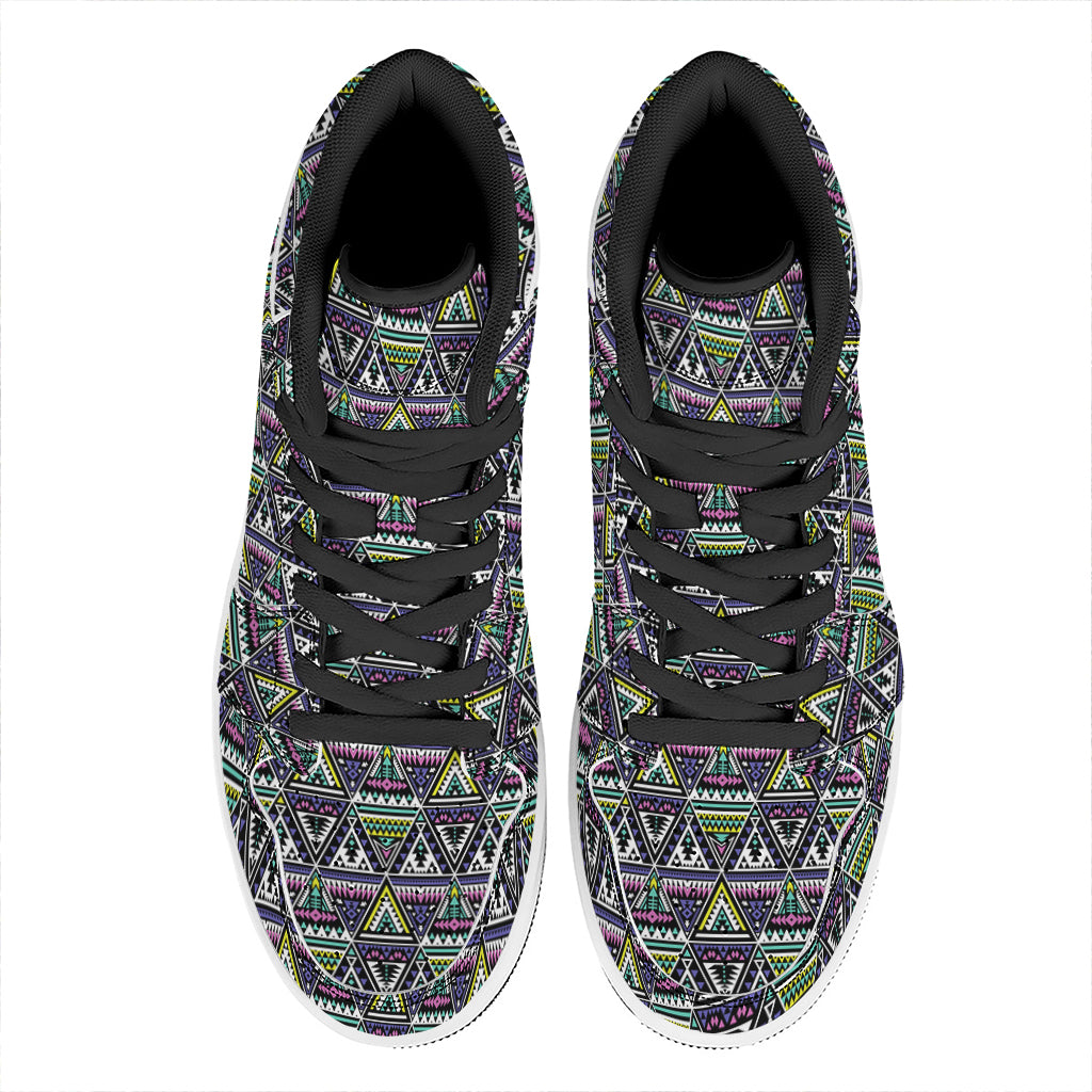 Colorful Geometric Native Navajo Print High Top Leather Sneakers