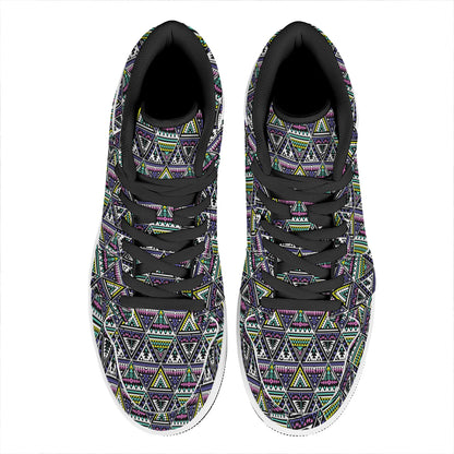 Colorful Geometric Native Navajo Print High Top Leather Sneakers