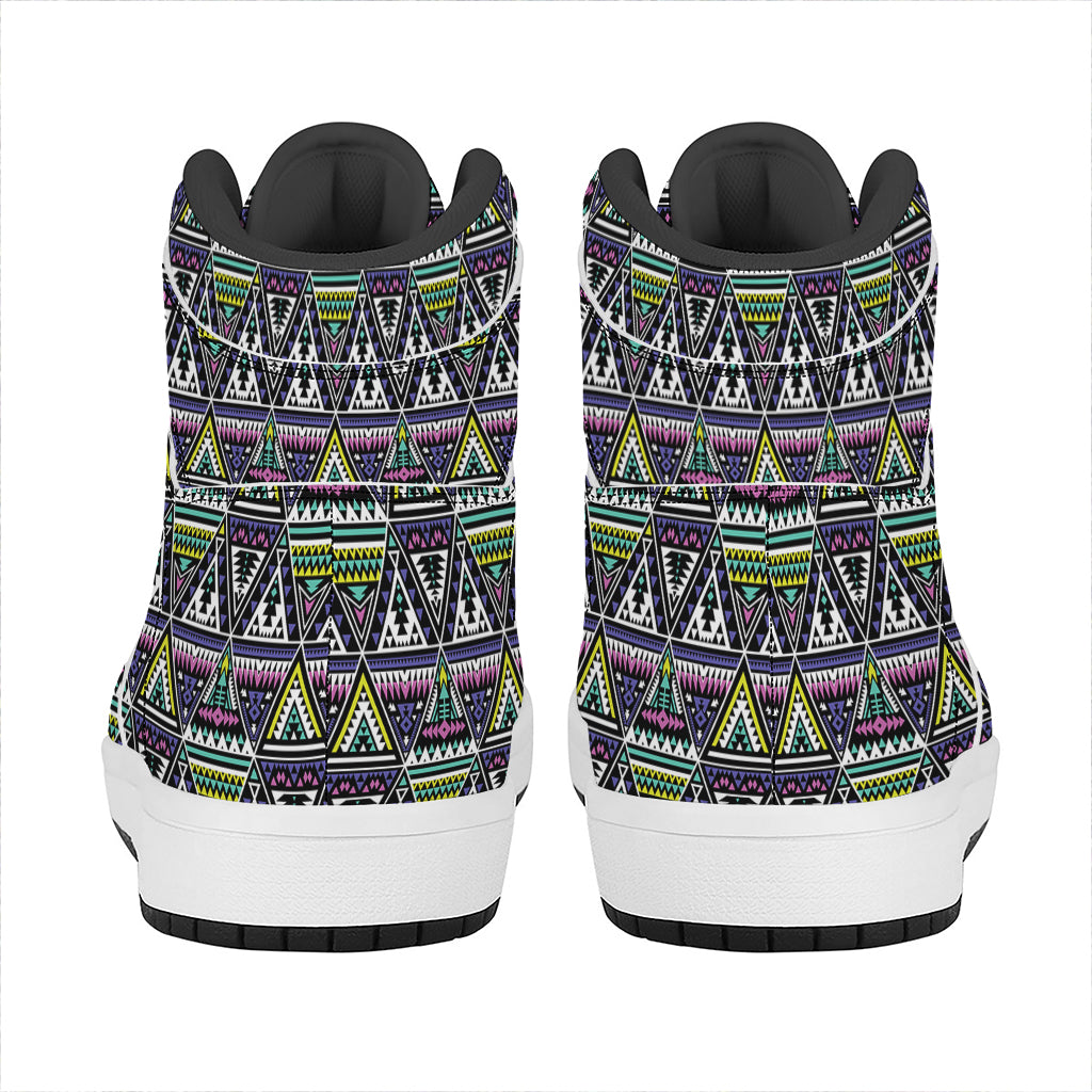Colorful Geometric Native Navajo Print High Top Leather Sneakers
