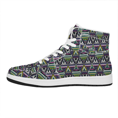 Colorful Geometric Native Navajo Print High Top Leather Sneakers