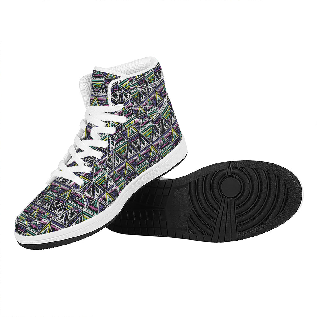 Colorful Geometric Native Navajo Print High Top Leather Sneakers