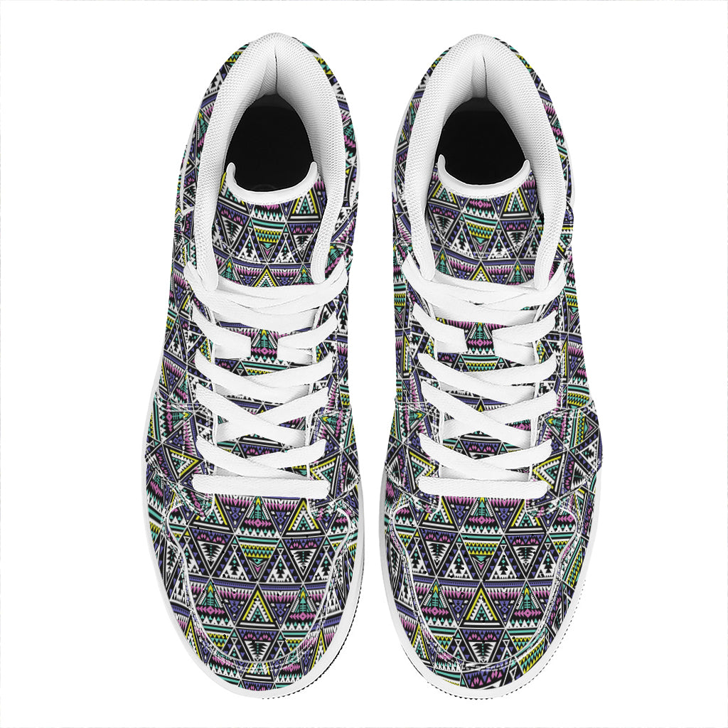 Colorful Geometric Native Navajo Print High Top Leather Sneakers
