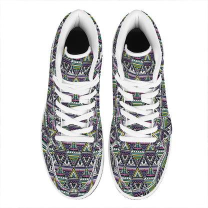 Colorful Geometric Native Navajo Print High Top Leather Sneakers