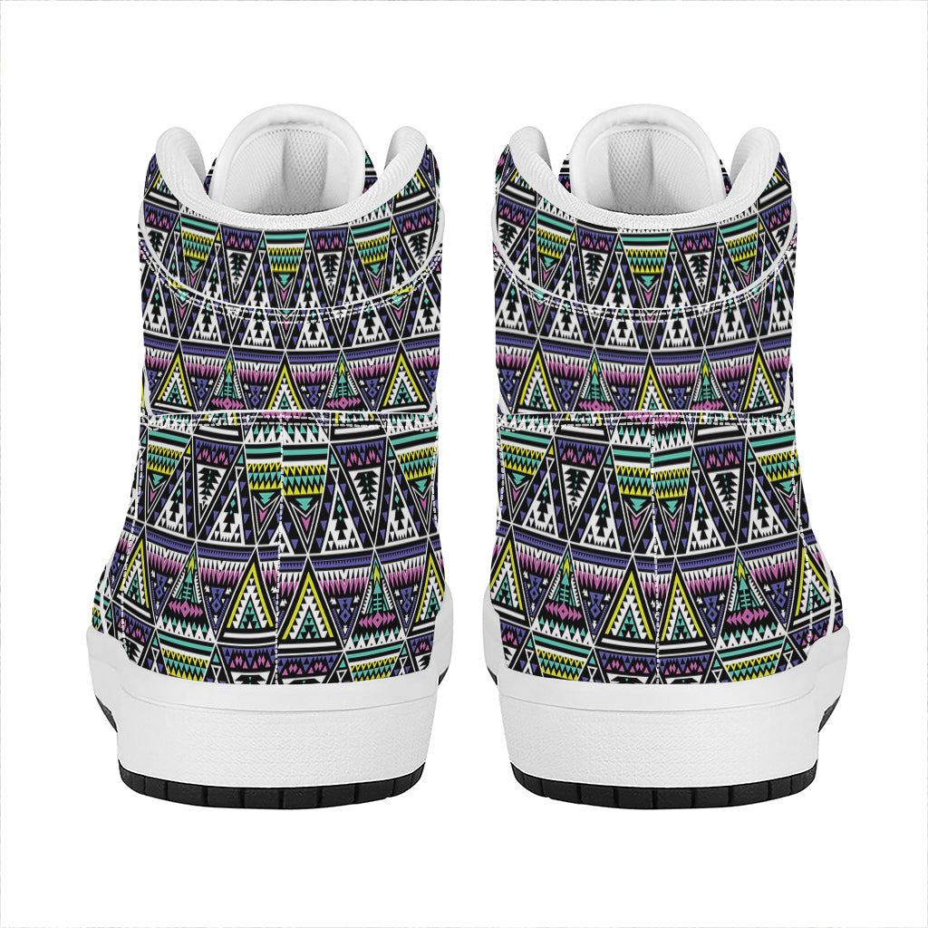 Colorful Geometric Native Navajo Print High Top Leather Sneakers