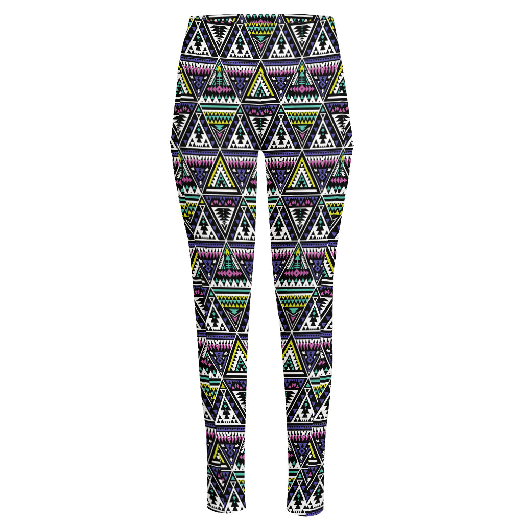 Colorful Geometric Native Navajo Print High-Waisted Pocket Leggings