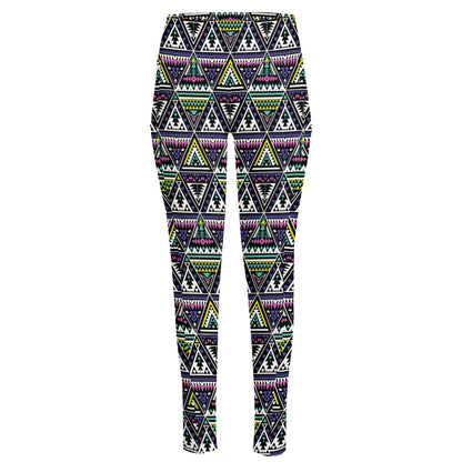 Colorful Geometric Native Navajo Print High-Waisted Pocket Leggings