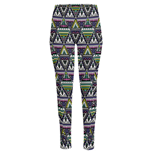 Colorful Geometric Native Navajo Print High-Waisted Pocket Leggings
