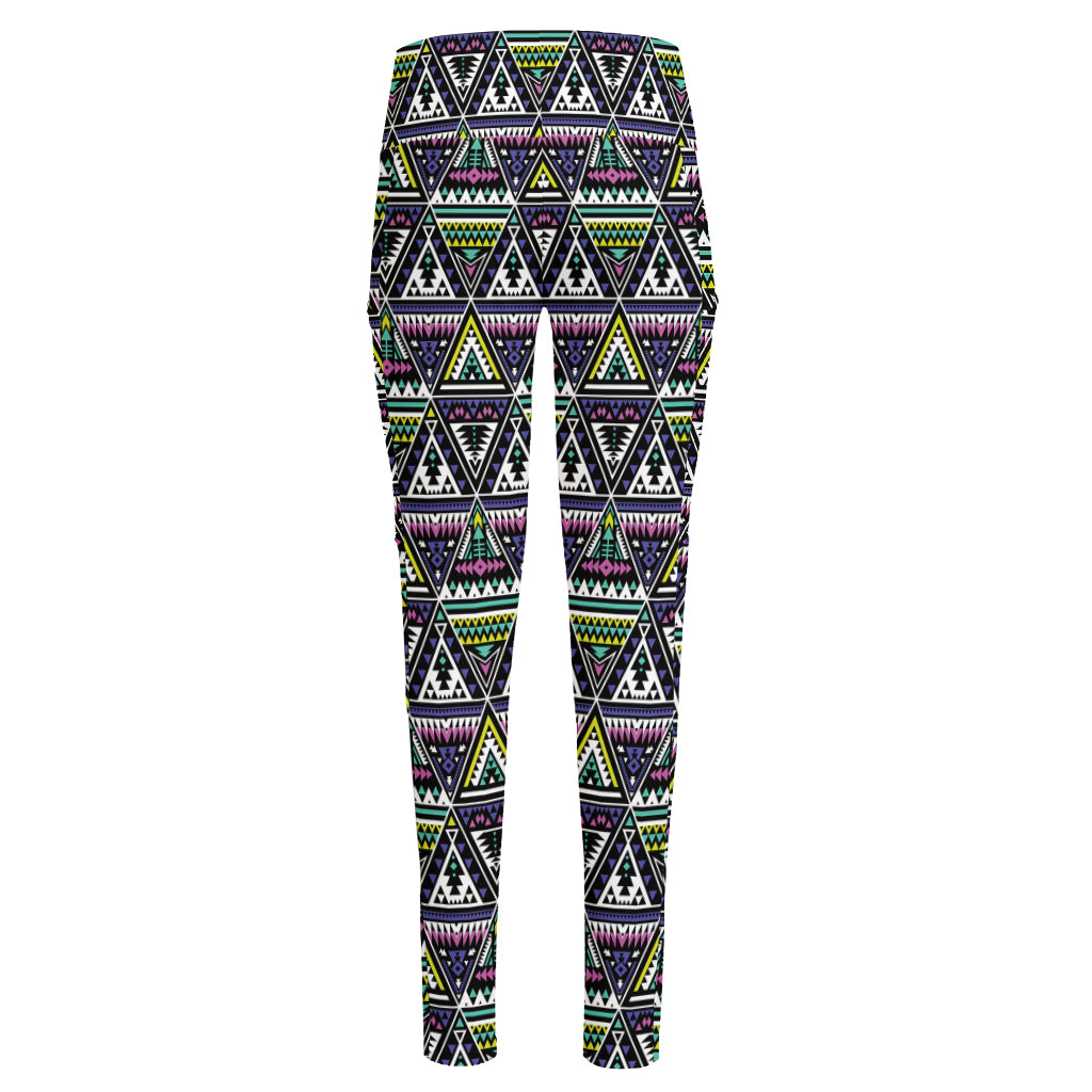 Colorful Geometric Native Navajo Print High-Waisted Pocket Leggings