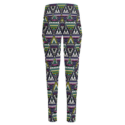 Colorful Geometric Native Navajo Print High-Waisted Pocket Leggings