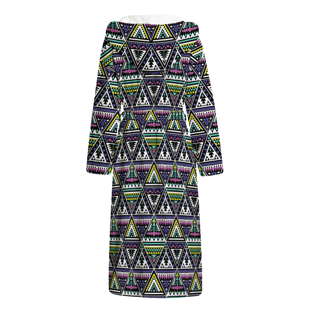 Colorful Geometric Native Navajo Print Hooded Bathrobe