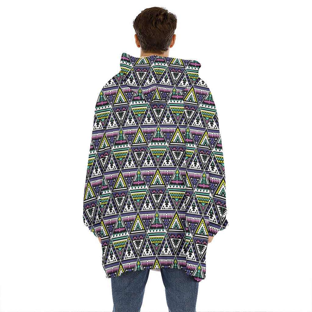 Colorful Geometric Native Navajo Print Hoodie Blanket