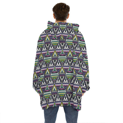 Colorful Geometric Native Navajo Print Hoodie Blanket