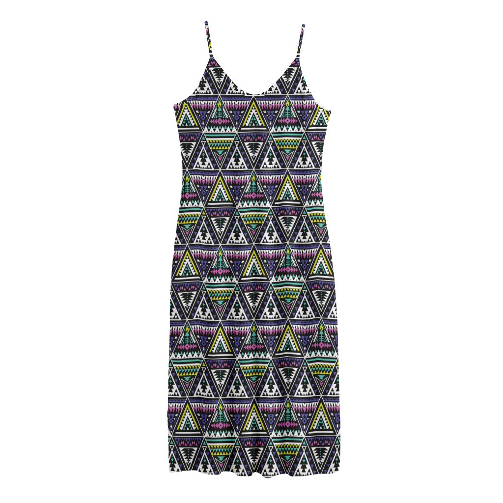 Colorful Geometric Native Navajo Print Jersey Midi Cami Dress