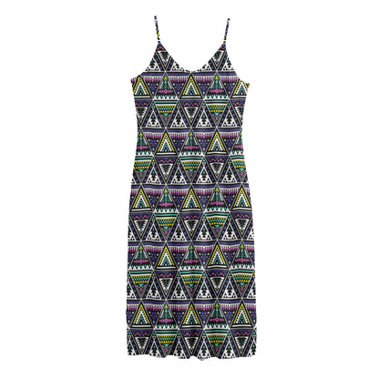 Colorful Geometric Native Navajo Print Jersey Midi Cami Dress