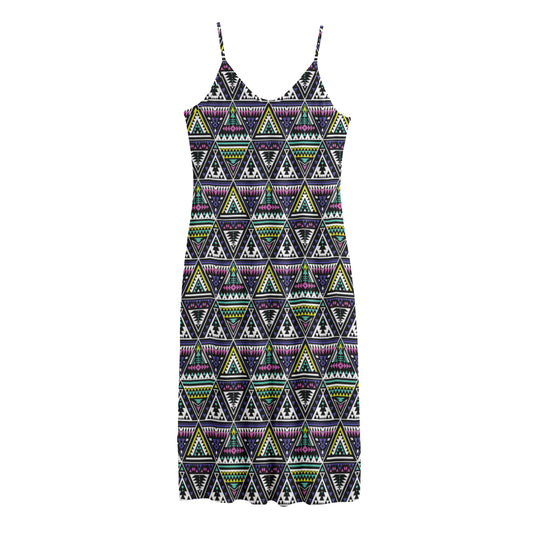 Colorful Geometric Native Navajo Print Jersey Midi Cami Dress