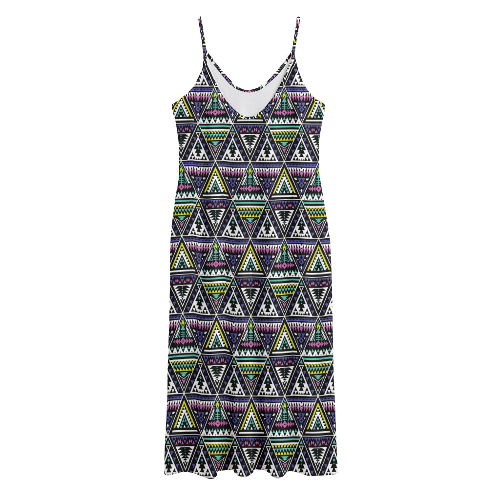 Colorful Geometric Native Navajo Print Jersey Midi Cami Dress
