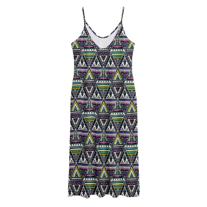 Colorful Geometric Native Navajo Print Jersey Midi Cami Dress