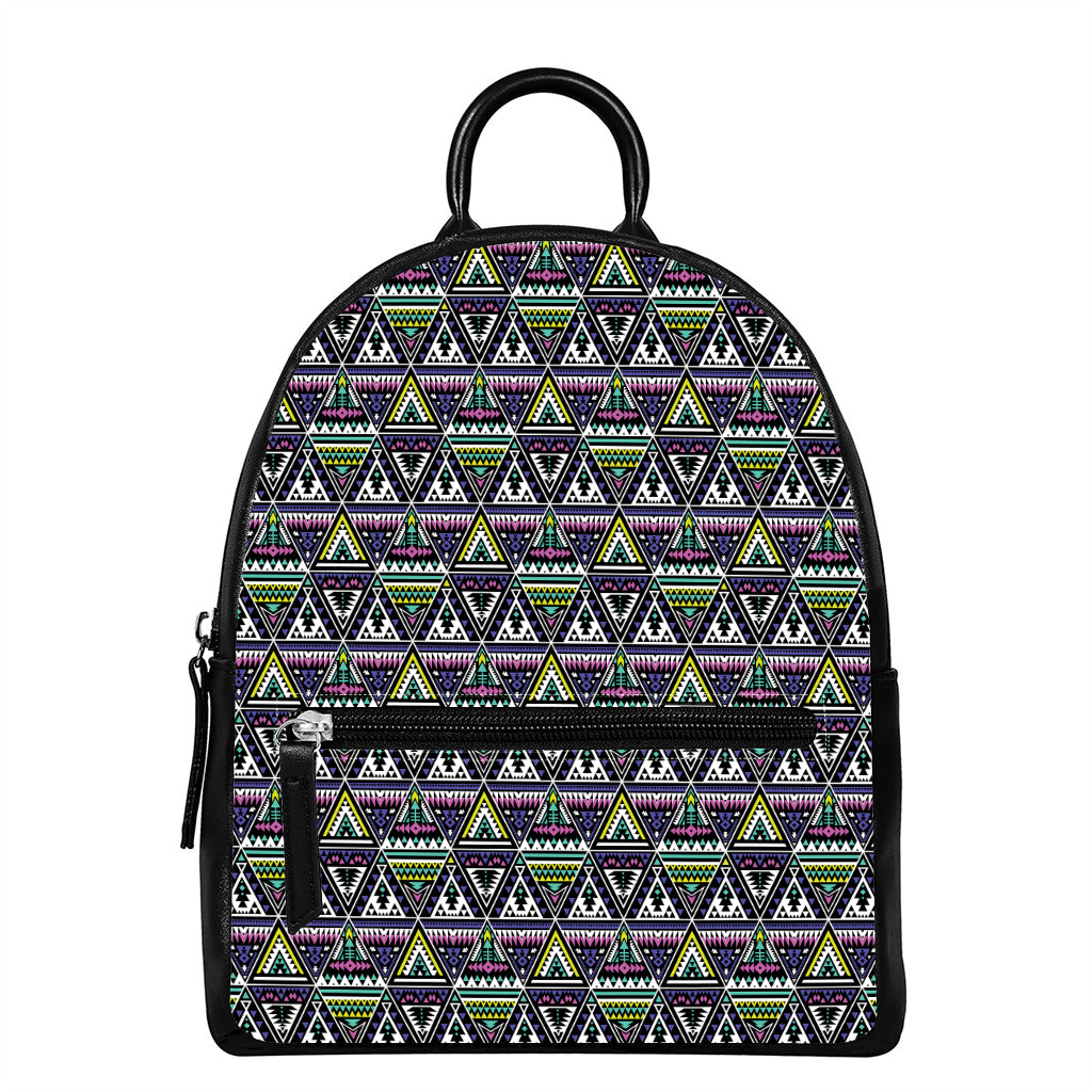 Colorful Geometric Native Navajo Print Leather Backpack
