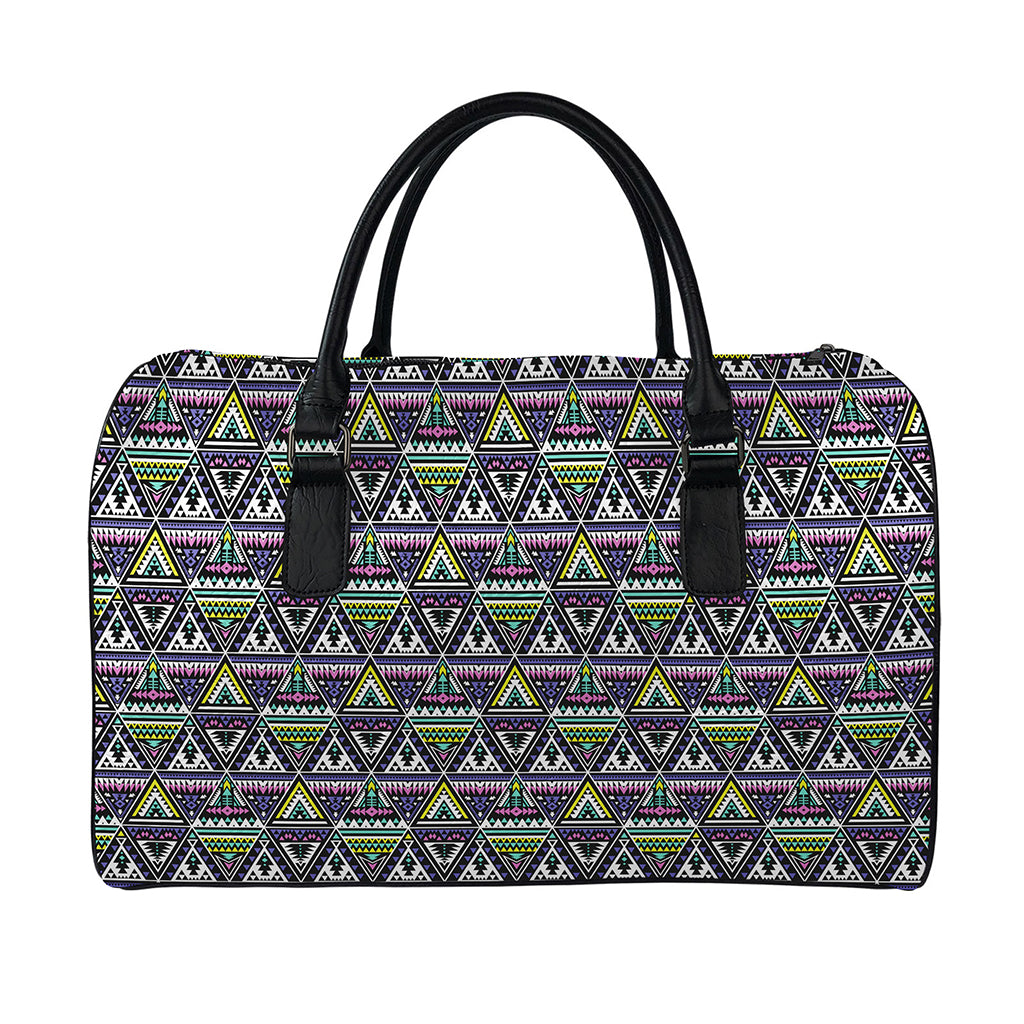 Colorful Geometric Native Navajo Print Leather Duffle Bag