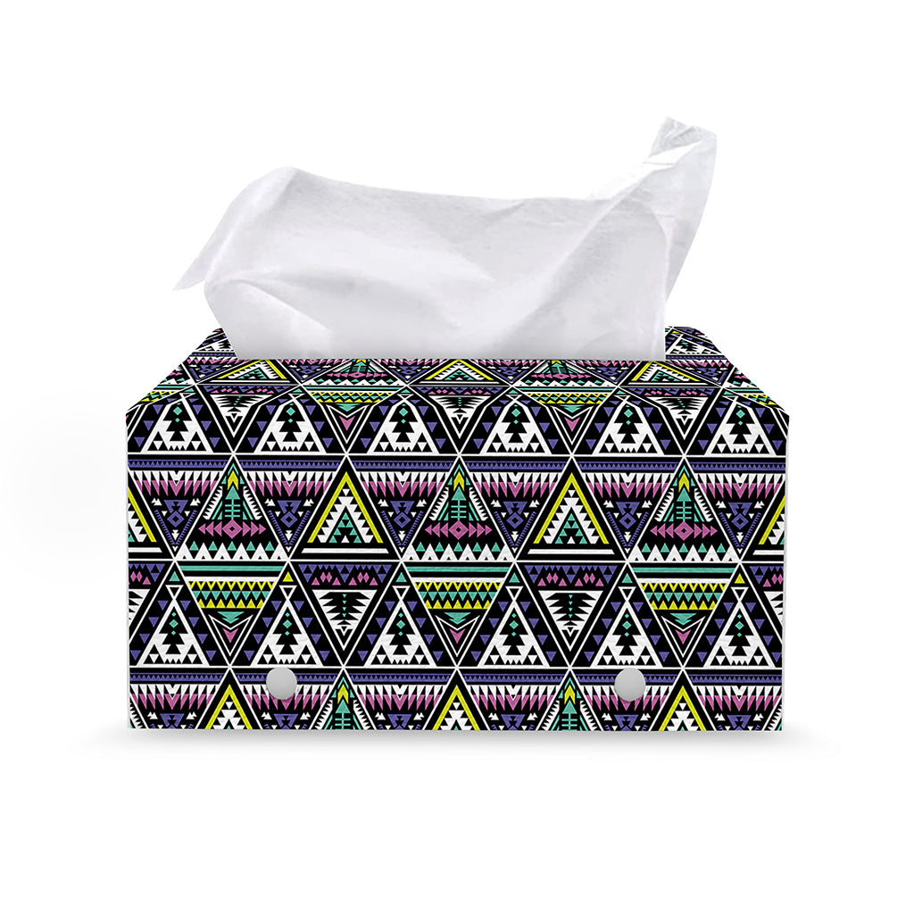 Colorful Geometric Native Navajo Print Leather Tissue Box Cover