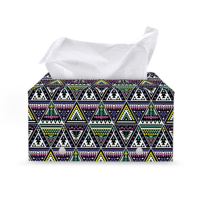 Colorful Geometric Native Navajo Print Leather Tissue Box Cover